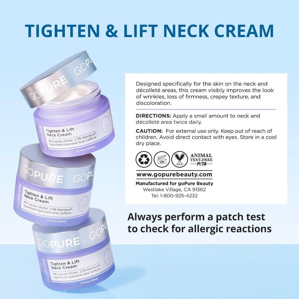 goPure Tighten & Lift Neck & Chest Moisturizer Cream for Visibly Firming, Tightening and Lifting Wrinkles & Crepey Skin, 1.7oz - Available at All In One Marketplace Canada