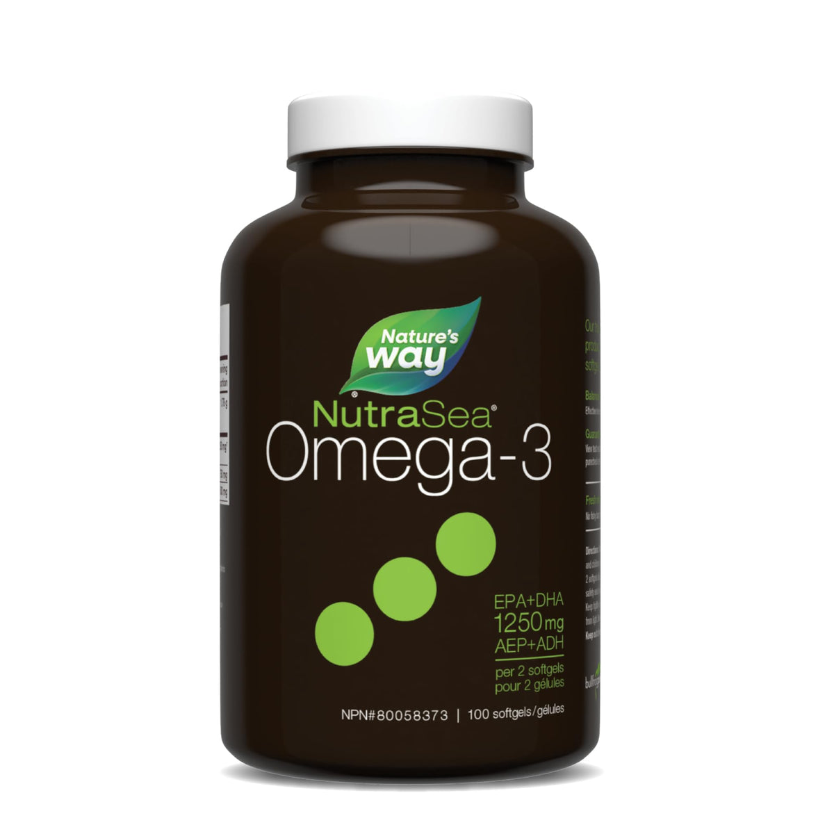 Nature's Way NutraSea Omega 3 Fish Oil Softgels Supplement for Adults and Kids Ages 6+ – Fresh Mint Flavour – Heart & Brain Support – 1250mg EPA & DHA, 100 Softgels
