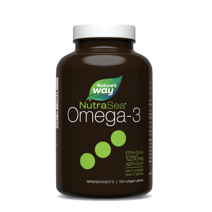 Nature's Way NutraSea Omega 3 Fish Oil Softgels Supplement for Adults and Kids Ages 6+ – Fresh Mint Flavour – Heart & Brain Support – 1250mg EPA & DHA, 100 Softgels