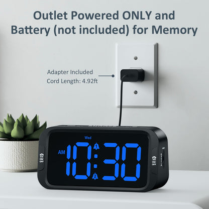 Odokee Digital Dual Alarm Clock for Bedroom, Easy to Set, 0-100% Dimmer, USB Charger, 5 Sounds Adjustable Volume, Weekday/Weekend Mode, Snooze, 12/24Hr, Battery Backup, Compact Clock for Bedside(Blue) - Available at All In One Marketplace Canada