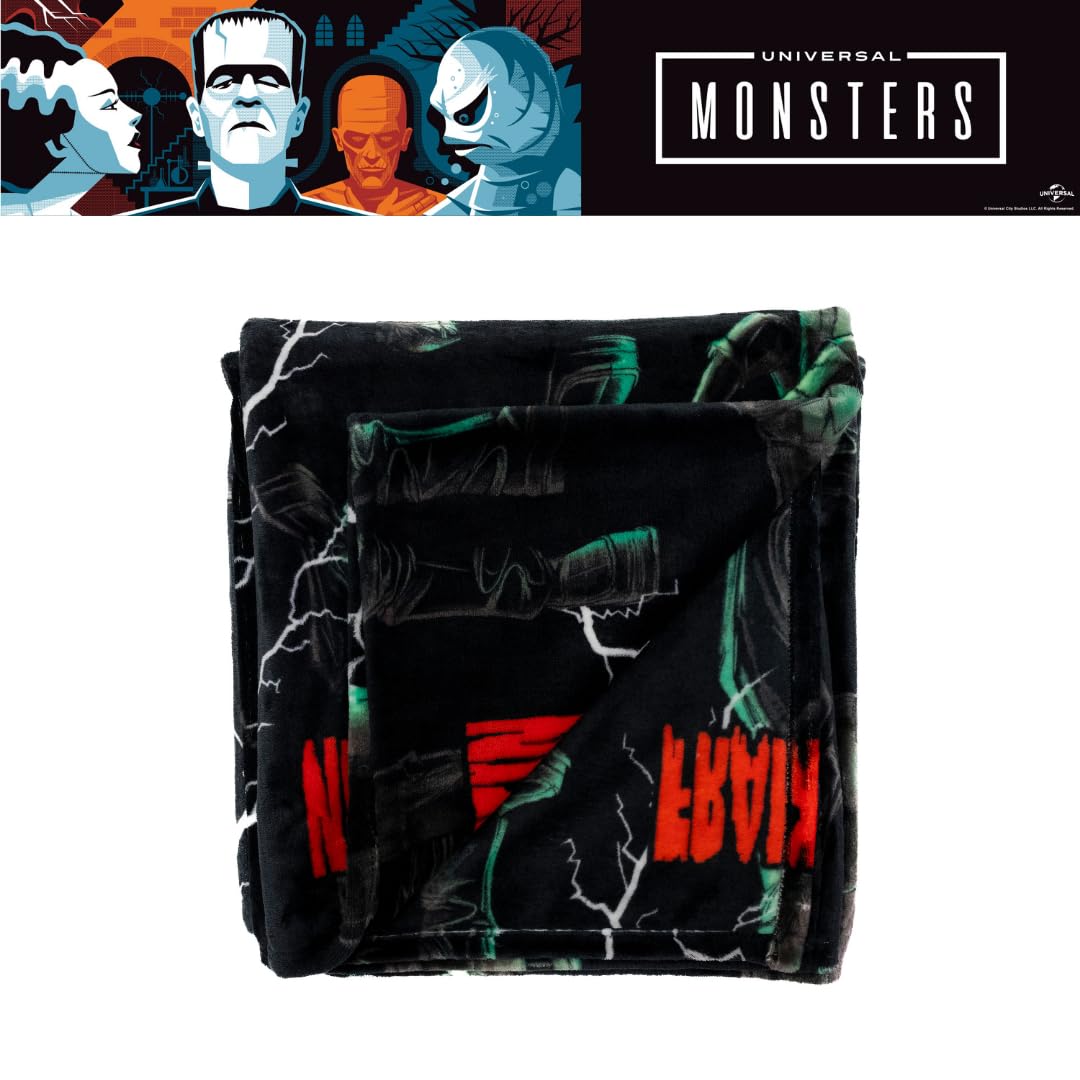 Couverture jeté Franco Collectibles Universal Monsters Frankenstein pour Halloween, literie en peluche super douce et confortable, 127 cm x 178 cm (produit sous licence officielle)