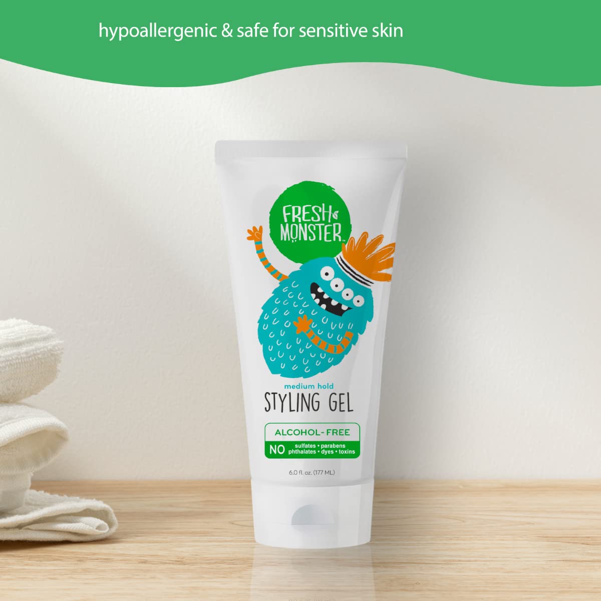 Fresh Monster Natural Hair Gel for Kids & Babies, Alcohol-Free, Toxin-Free, Flexible Medium Hold, 6.0oz - Available at All In One Marketplace Canada