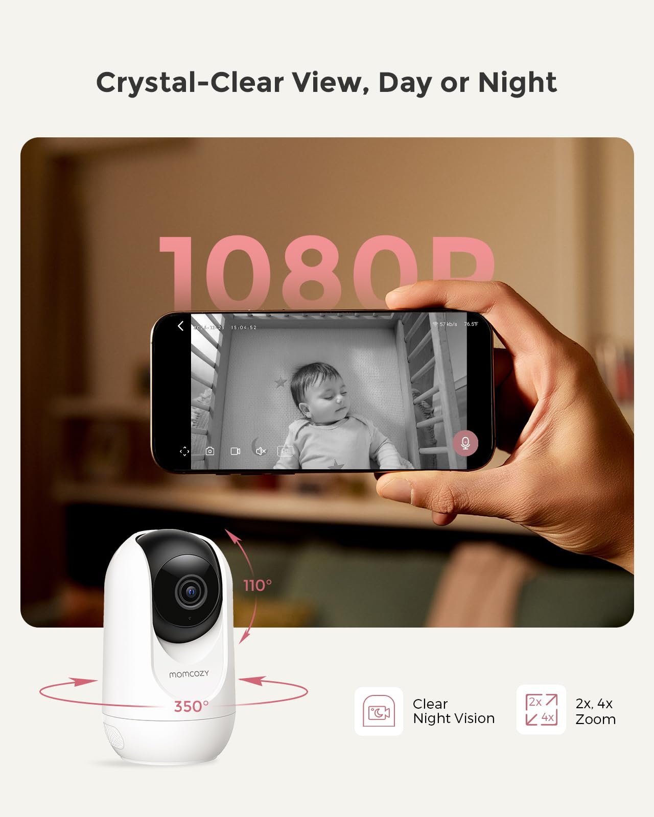 Momcozy Smart WiFi Baby Monitor with Camera and Audio, 5" 1080P Screen with Wall Mount, Motion & Cry Detection, Safe Fence,Clear Night Vision, 5000mAh Battery, 2-Way Talk, Photo & Video Recording,BM04 - Available at All In One Marketplace Canada