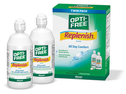 OPTI-FREE® Replenish Twin Pack, Multipurpose Contact Lens Solution, 2 x 300 mL
