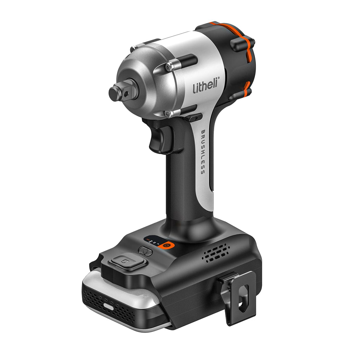 Litheli 20V Brushless Impact Wrench 1/2 inch, Max 330Ft-lbs (450N.m) High Torque Impact Gun, 2500RPM Variable Speed, 2.5Ah Battery for Car Tires, Heavy Duty Bolts & Home DIY (Charger Not Included)