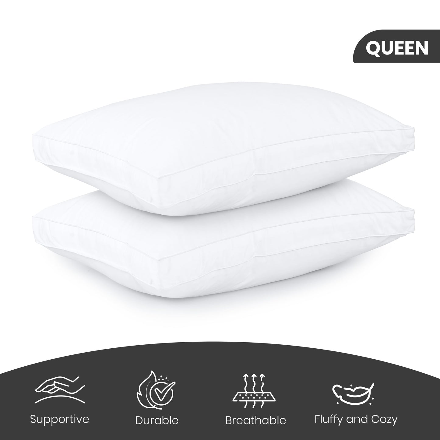 Utopia Bedding Bed Pillows for Sleeping Queen Size (White Hem), Set of 2, Cooling Hotel Quality, Gusseted Pillow for Back, Stomach or Side Sleepers