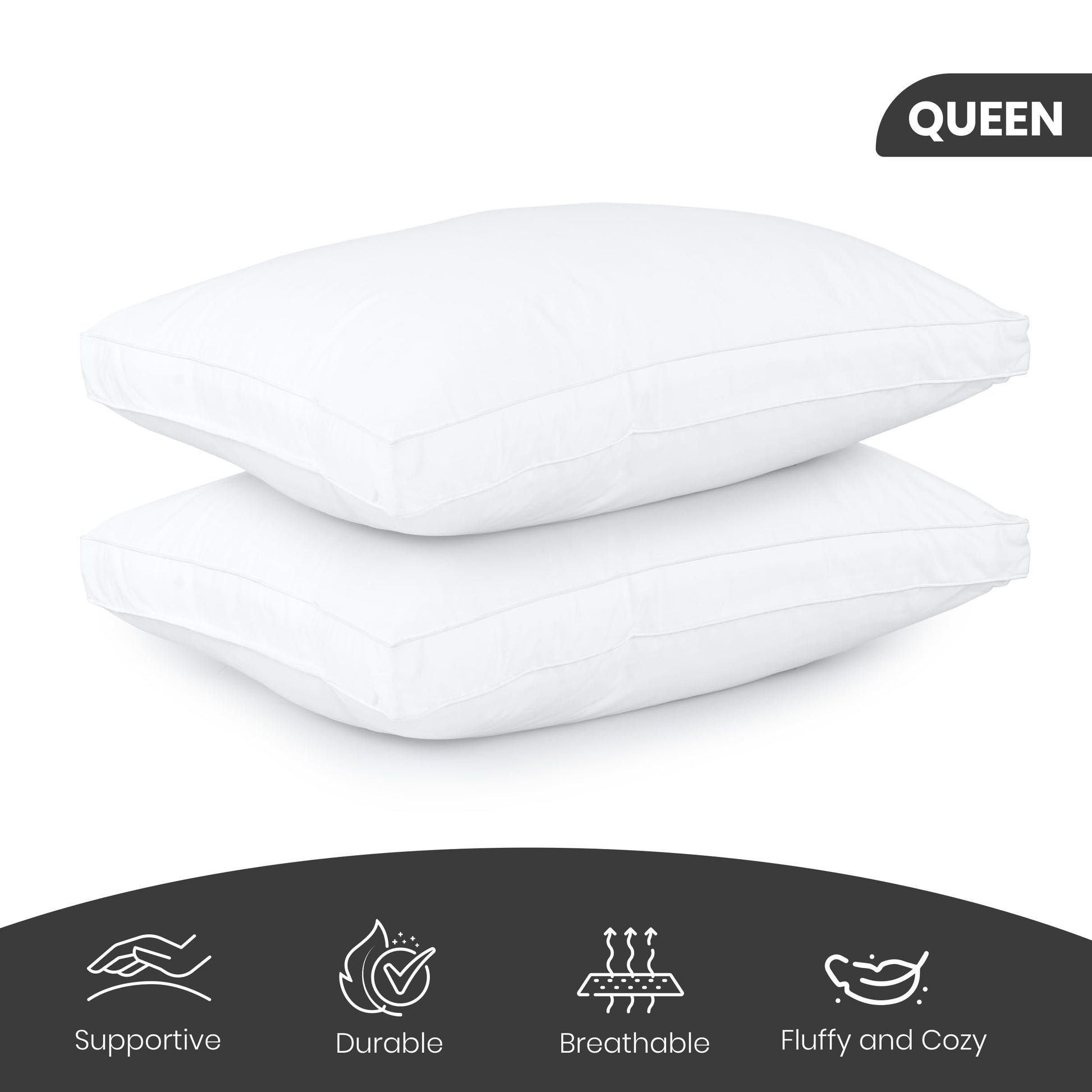 Utopia Bedding Bed Pillows for Sleeping Queen Size (White Hem), Set of 2, Cooling Hotel Quality, Gusseted Pillow for Back, Stomach or Side Sleepers