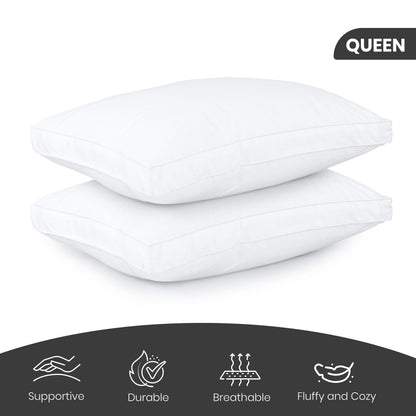 Utopia Bedding Bed Pillows for Sleeping Queen Size (White Hem), Set of 2, Cooling Hotel Quality, Gusseted Pillow for Back, Stomach or Side Sleepers