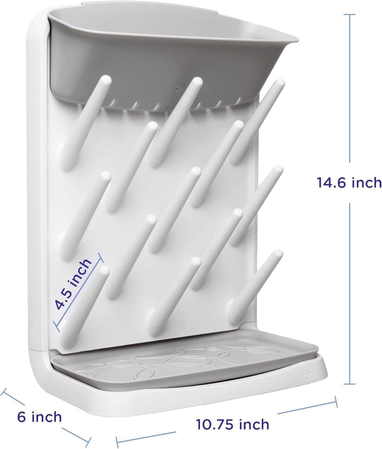 Ubbi Vertical Baby Bottle Drying Rack, Countertop Drying Rack Baby Accessory, Grey Ubbi