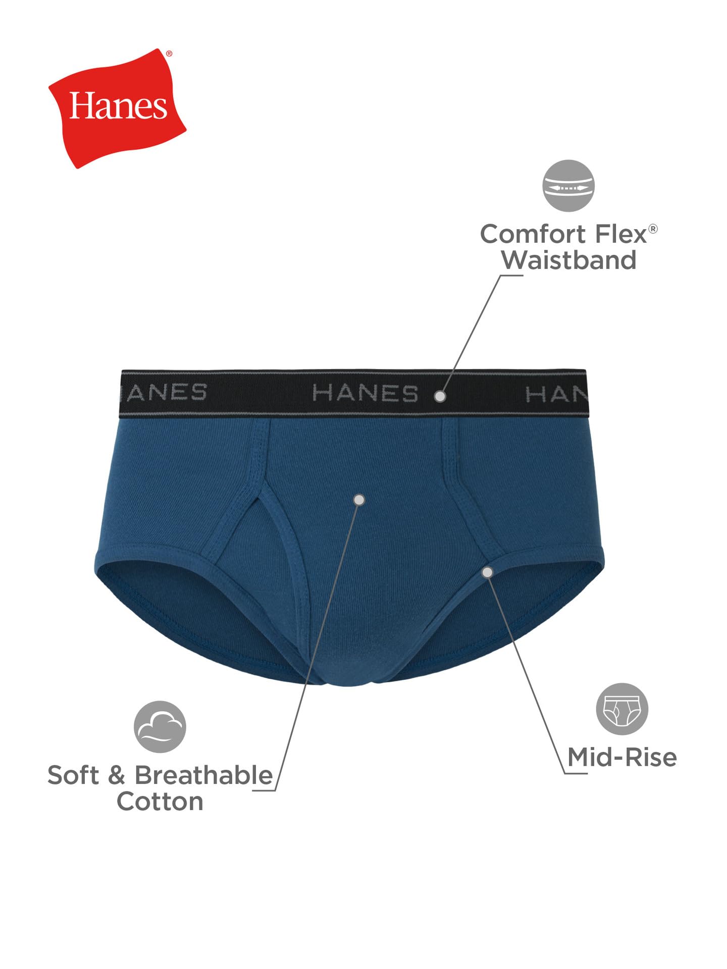 Hanes Mens 6-pack Exposed Waistband Mid-rise Briefs-underwear, White/Black, X-Large US 🍁 All In One Marketplace Canada