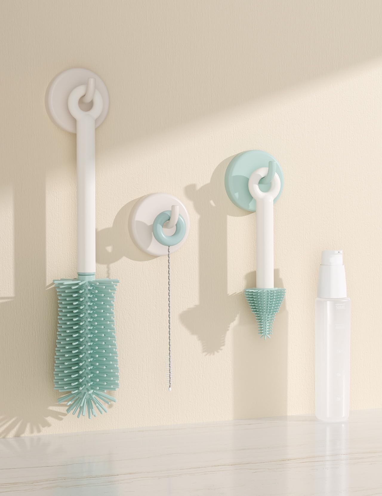 Momcozy 7 in 1 Travel Bottle Cleaning Kit - Baby Bottle Cleaner Set with Silicone Brush, Nipple Brush, Straw Brush, Soap Dispenser, Drying Rack - Home and Travel Bottle Cleaning Tools for Infants