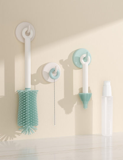 Momcozy 7 in 1 Travel Bottle Cleaning Kit - Baby Bottle Cleaner Set with Silicone Brush, Nipple Brush, Straw Brush, Soap Dispenser, Drying Rack - Home and Travel Bottle Cleaning Tools for Infants