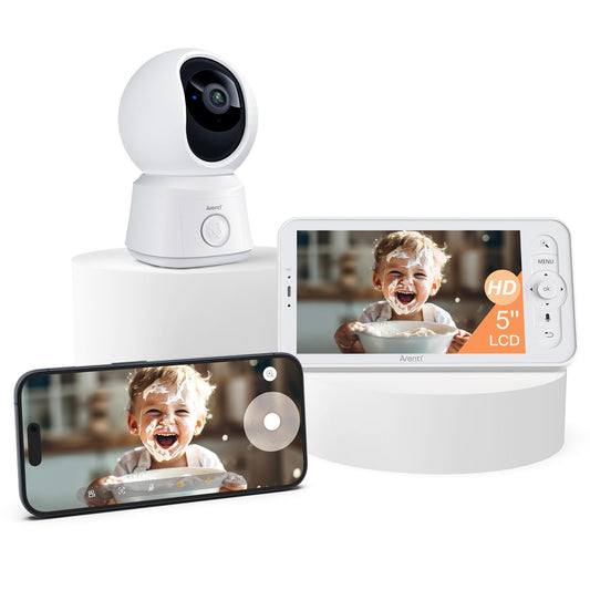 Arenti Baby Monitor, Smart WiFi 6 Baby Camera with 5-Inch Upgraded Wireless Display, 360° View, Auto-Night Vision, Temperature Sensor, Sound & Motion Detection, 2 Way Audio, VOX Mode (B2)