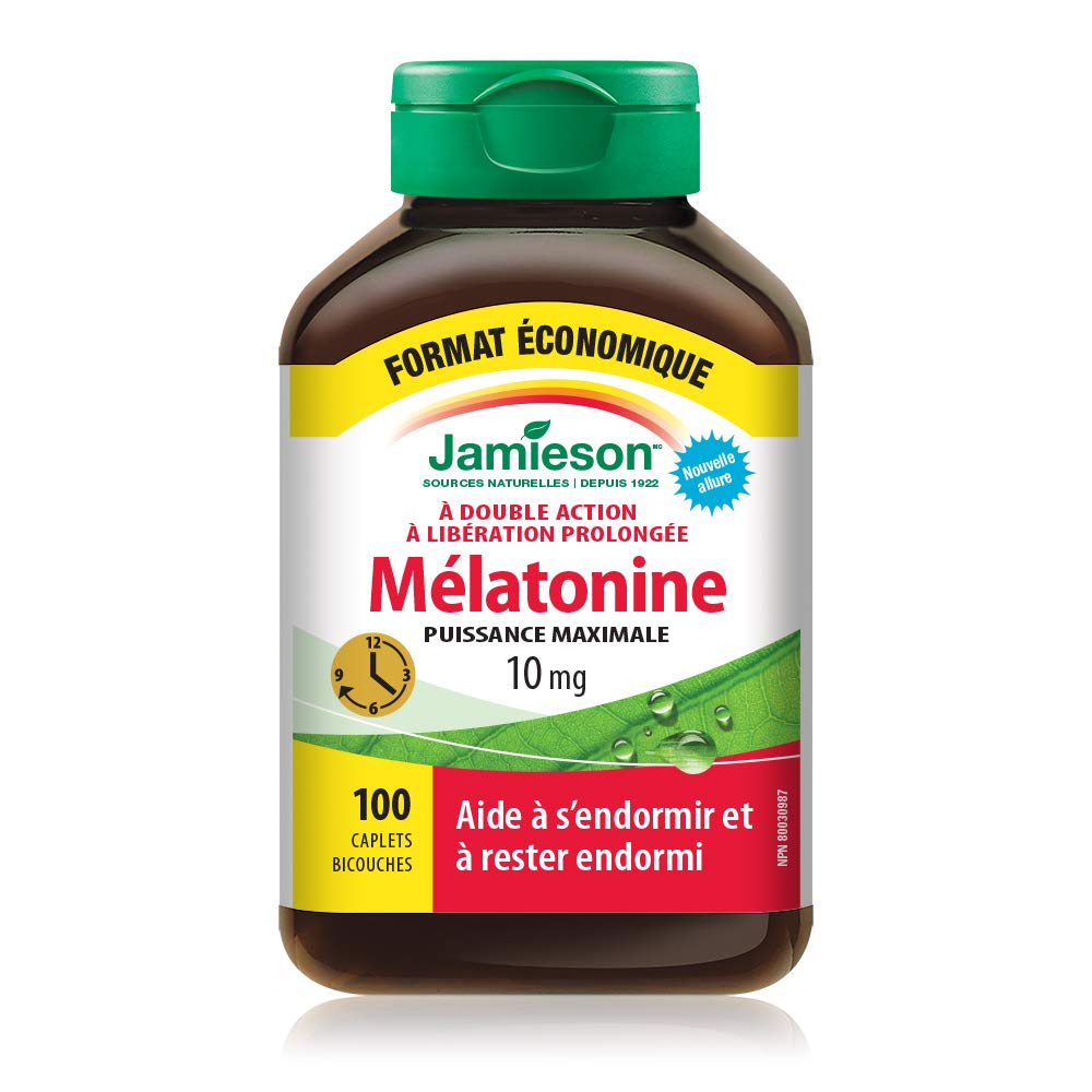 Jamieson Melatonin 10 mg Maximum Strength, 100 Bi-Layer Caplets, Dual-Action Timed Released, Improves Sleep Quality and Duration, Helps Reset the Body's Sleep-Wake Cycle. Vegetarian, Proudly Canadian