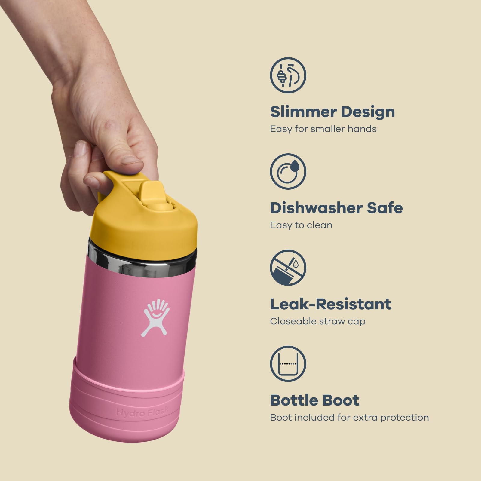 Hydro Flask 12 Oz Kids Wide Mouth Bottle with Straw Cap and Boot, Anemone Hydro Flask