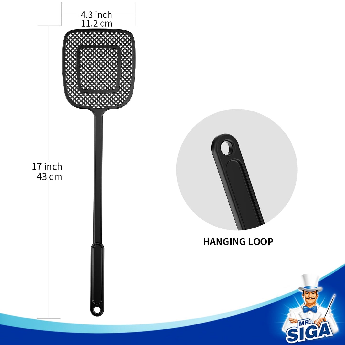 MR.SIGA Heavy Duty Long Handle Fly Swatter, Black, 6 Pack - Available at All In One Marketplace Canada