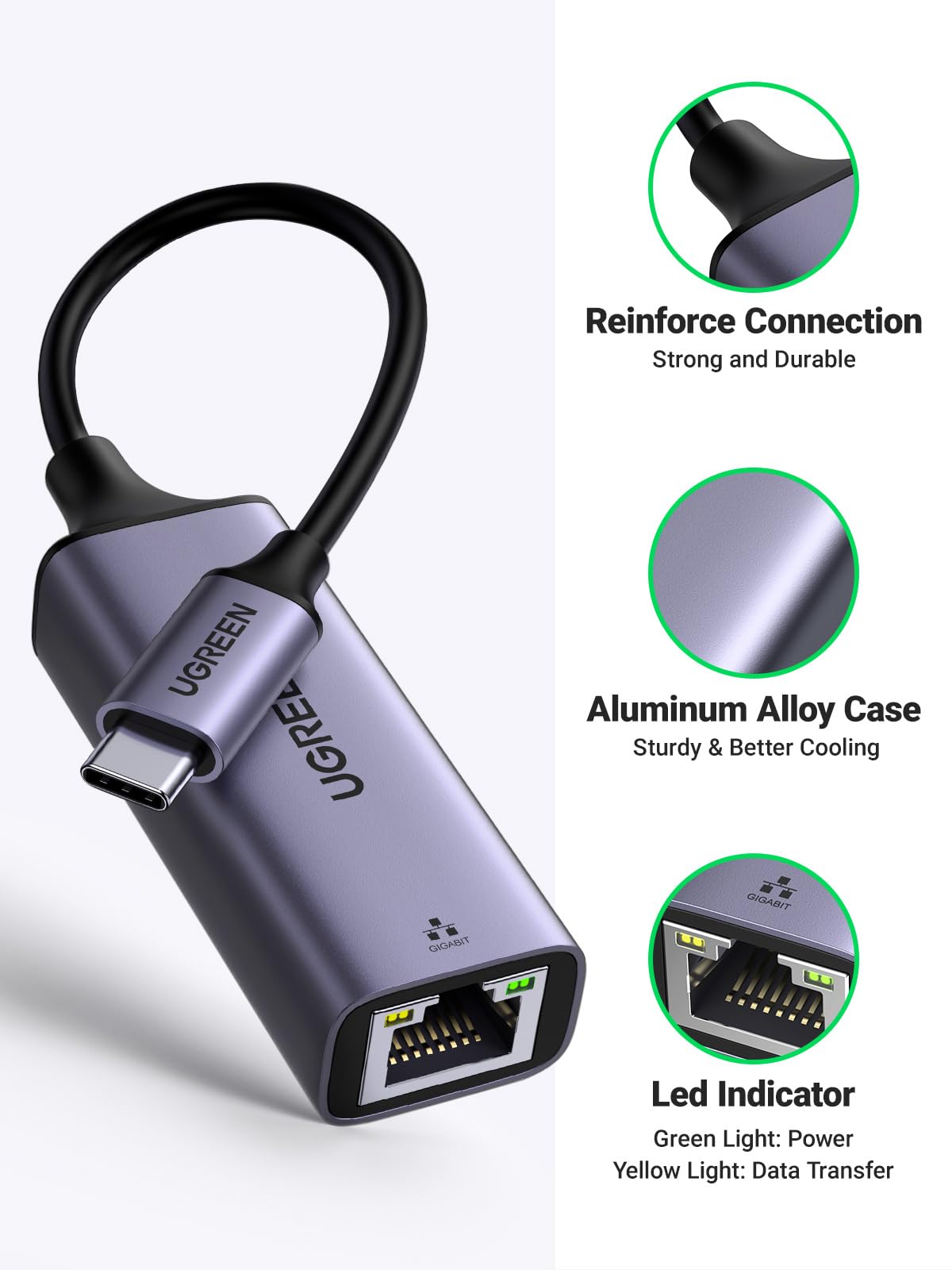 UGREEN USB C to Ethernet Adapter Gigabit RJ45 to Thunderbolt 3 Type C Network 1000Mbps LAN Converter Compatible with Switch, MacBook Pro/Air, iPhone 17 Pro/Max, iPad, XPS, Galaxy S22 S21 Surface Book