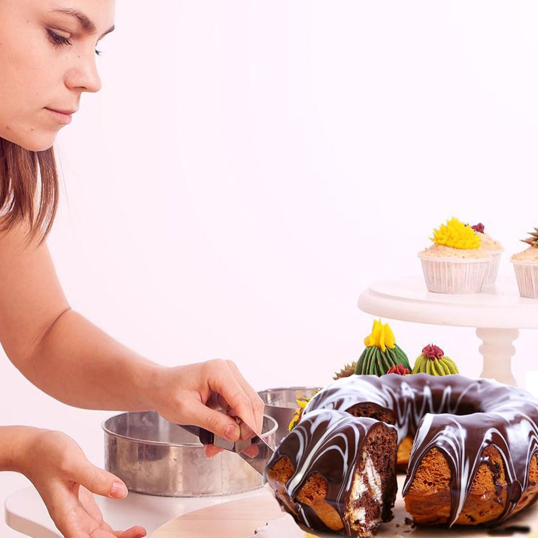 Cake Pans, 26cm/ 10'' Non-Stick Fluted Cake Pan, Heavy Duty Carbon Steel Tube Pan Baking Mold, Perfect Bakeware for Bavarois, Brownie, Jello, Flan, Meatloaf,Pudding (10'') 🍁 All In One Marketplace Canada