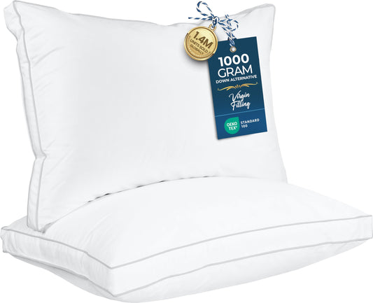 Utopia Bedding Bed Pillows for Sleeping Queen Size (White Hem), Set of 2, Cooling Hotel Quality, Gusseted Pillow for Back, Stomach or Side Sleepers