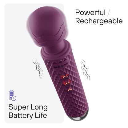 bed geek Handheld Cordless Personal Wand Massager – Waterproof, USB Rechargeable, 20 Vibration Patterns, 8 Speeds, Memory Feature, Skin-Soft Silicone for Ultimate Relaxation Tool (Purple) - Available at All In One Marketplace Canada