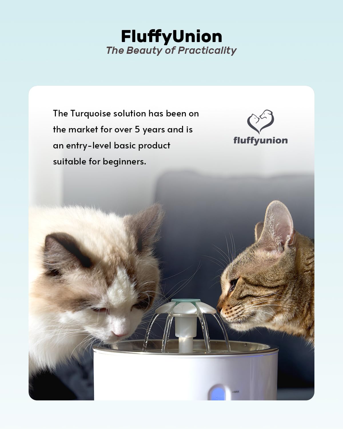 FluffyUnion Cat Water Fountain with Stainless Steel Lid, 2.4L/81oz Automatic Water Dispenser for Cats and Dogs