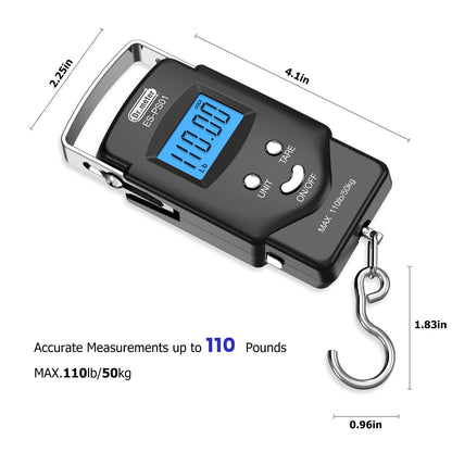 Fish Scale, Dr.meter 110lb/50kg Backlit LCD Display Digital Scale with Built-in Measuring Tape - Electronic Fishing Postal Hanging Hook Scale with 2 AAA Batteries, Pocket Size, Fishing Gifts for Man - Available at All In One Marketplace Canada