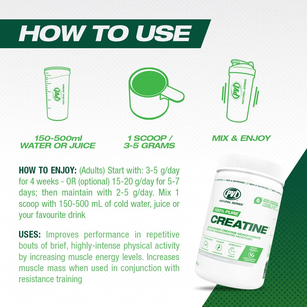 PVL 100% Pure Creatine Monohydrate Powder – Micronized Supplement for Women & Men, Unflavoured Amino Acids & Beta Alanine Friendly, Informed-Choice Tested, 1000 g (200 Servings)