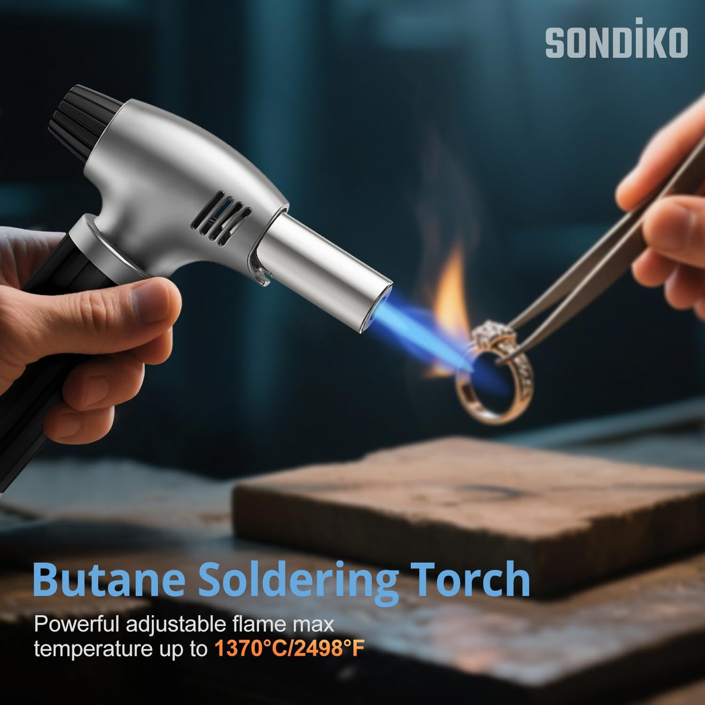 Sondiko Butane Torch, Refillable Kitchen Torch Lighter, Fit All Butane Tanks Blow Torch with Safety Lock and Adjustable Flame for Desserts, Creme Brulee, BBQ, and Baking—Butane Gas is Not Included - Available at All In One Marketplace Canada