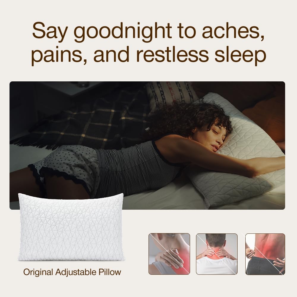 Coop Home Goods Original Adjustable Pillow, Queen Size Bed Pillows for Sleeping, Cross Cut Memory Foam Pillows - Medium Firm Back, Stomach and Side Sleeper Pillow, CertiPUR-US/GREENGUARD Gold - Available at All In One Marketplace Canada
