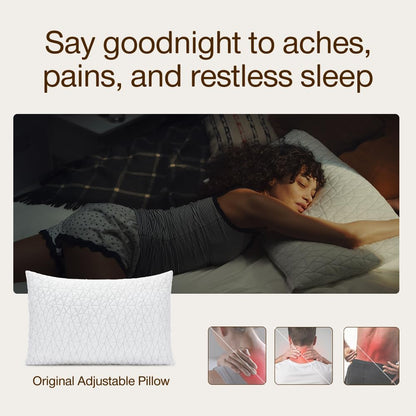Coop Home Goods Original Adjustable Pillow, Queen Size Bed Pillows for Sleeping, Cross Cut Memory Foam Pillows - Medium Firm Back, Stomach and Side Sleeper Pillow, CertiPUR-US/GREENGUARD Gold - Available at All In One Marketplace Canada