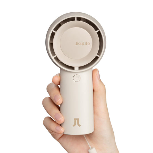 JISULIFE Handheld Turbo Fan [16H Max Cooling Time] Mini Portable Hand, 4000mAh USB Rechargeable Personal, Battery Operated Small Pocket Fan with 5 Speeds for Travel/Outdoor/Home/Office - Brown