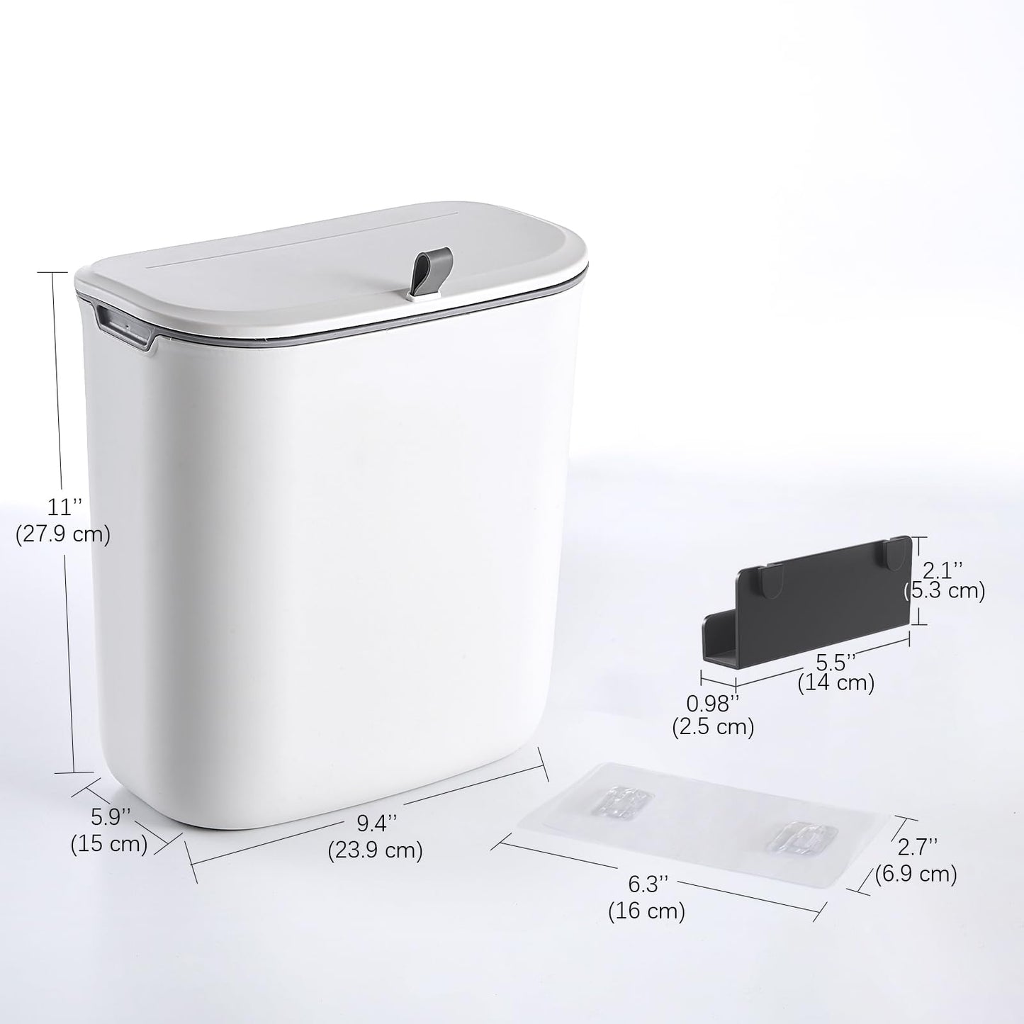 ELPHECO Compost Bin, 2.5 Gallon Hanging Trash Can with Lid, Kitchen Cabinet Door Under Sink Plastic Garbage Can Wall Mounted Slide Open, White - Available at All In One Marketplace Canada