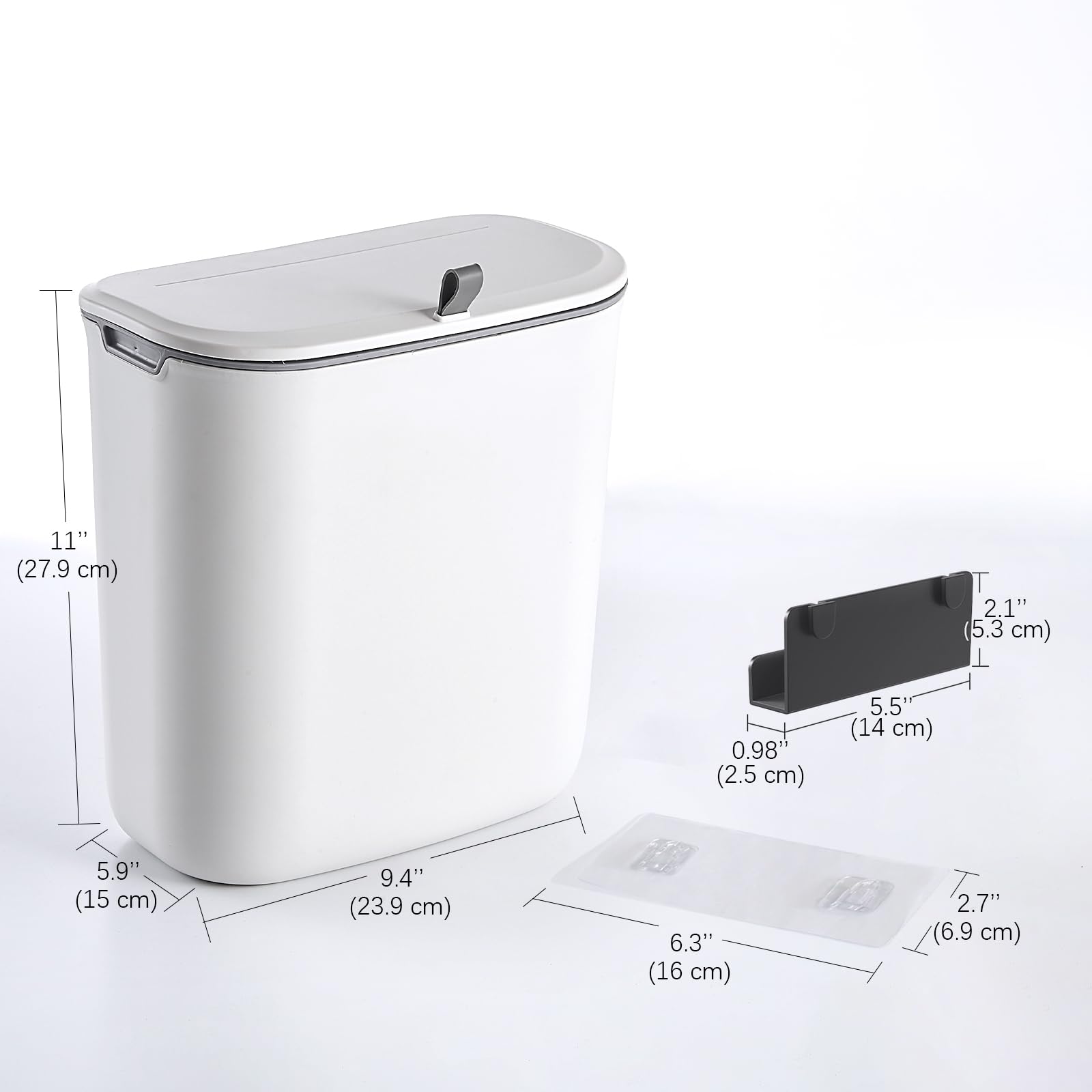 ELPHECO Compost Bin, 2.5 Gallon Hanging Trash Can with Lid, Kitchen Cabinet Door Under Sink Plastic Garbage Can Wall Mounted Slide Open, White - Available at All In One Marketplace Canada