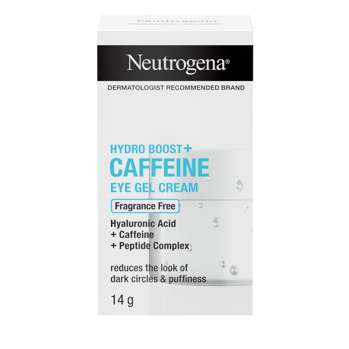 Neutrogena Hydro Boost+ Caffeine Eye Gel Cream, Hyaluronic Acid Eye Cream, Antioxidant Moisturizer, Fragrance Free, 14 grams