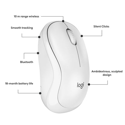Logitech M240 Silent Bluetooth Mouse, Wireless, Compact, Portable, Smooth Tracking, 18-Month Battery, for Windows, macOS, ChromeOS, Compatible with PC, Mac, Laptop, Tablets - Off White