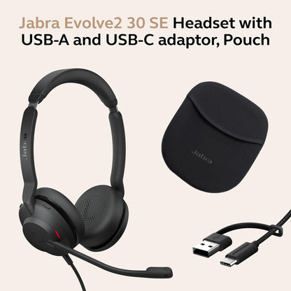 Jabra Evolve2 30 SE (2025 Version) Wired Dual-Ear Headset with Microphone for Work – Computer Headset - New USB-A and USB-C Cable - Works with All Online Meeting Platforms - Black