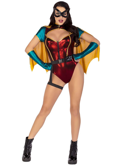 Leg Avenue Women’s 5 PC Sultry Sidekick Halloween Costume with Cape and Gloves, SMALL