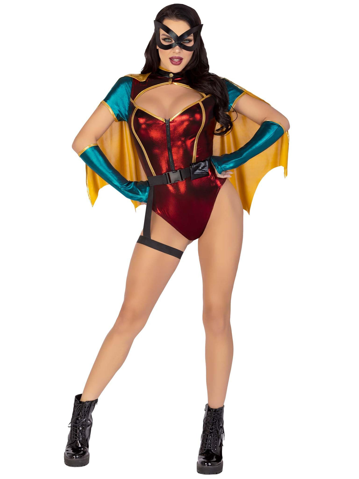 Déguisement d'Halloween 5 pièces Sultry Sidekick pour femme de Leg Avenue avec cape et gants, TRÈS GRAND