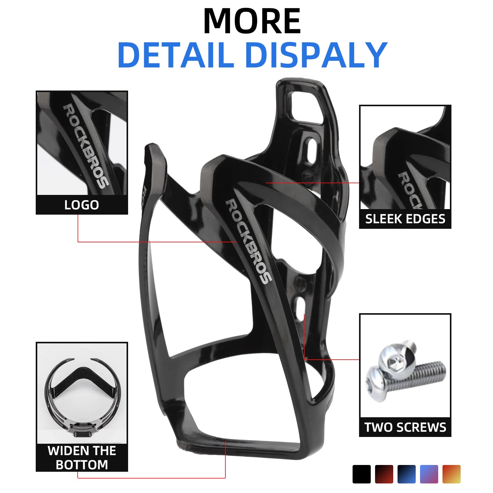 ROCKBROS Bike Water Bottle Holder Ultra-Light Bicycle Bottle Cages with Screws Tool, Universal Bike Cup Holder for Road MTB Mountain Bikes Cycling Accessories（2 Pack）