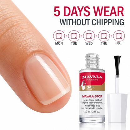 Mavala Stop Nail Biting Polish, No more putting Fingers in your Mouth, for Adults and Children, Invisible, Safe, and Bitter, 100% Made in Switzerland, Natural Ingredients, Cruetly Free, Vegan, 10 ml - Available at All In One Marketplace Canada