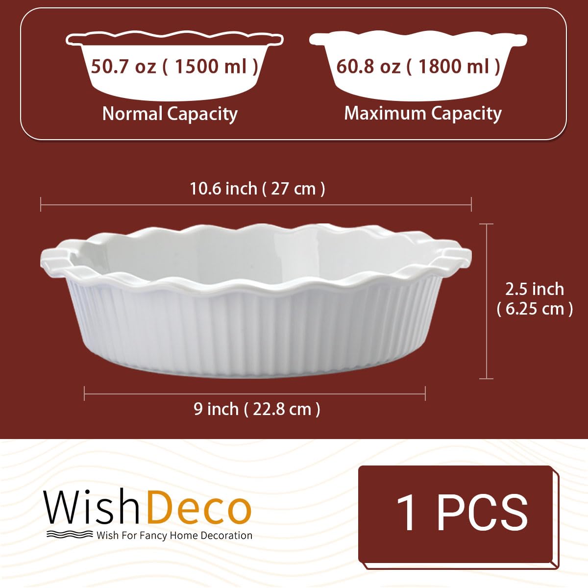 WishDeco Ceramic Pie Pan for Baking 23cm / 9inch Capacity 1500ml / 50oz 🍁 All In One Marketplace Canada