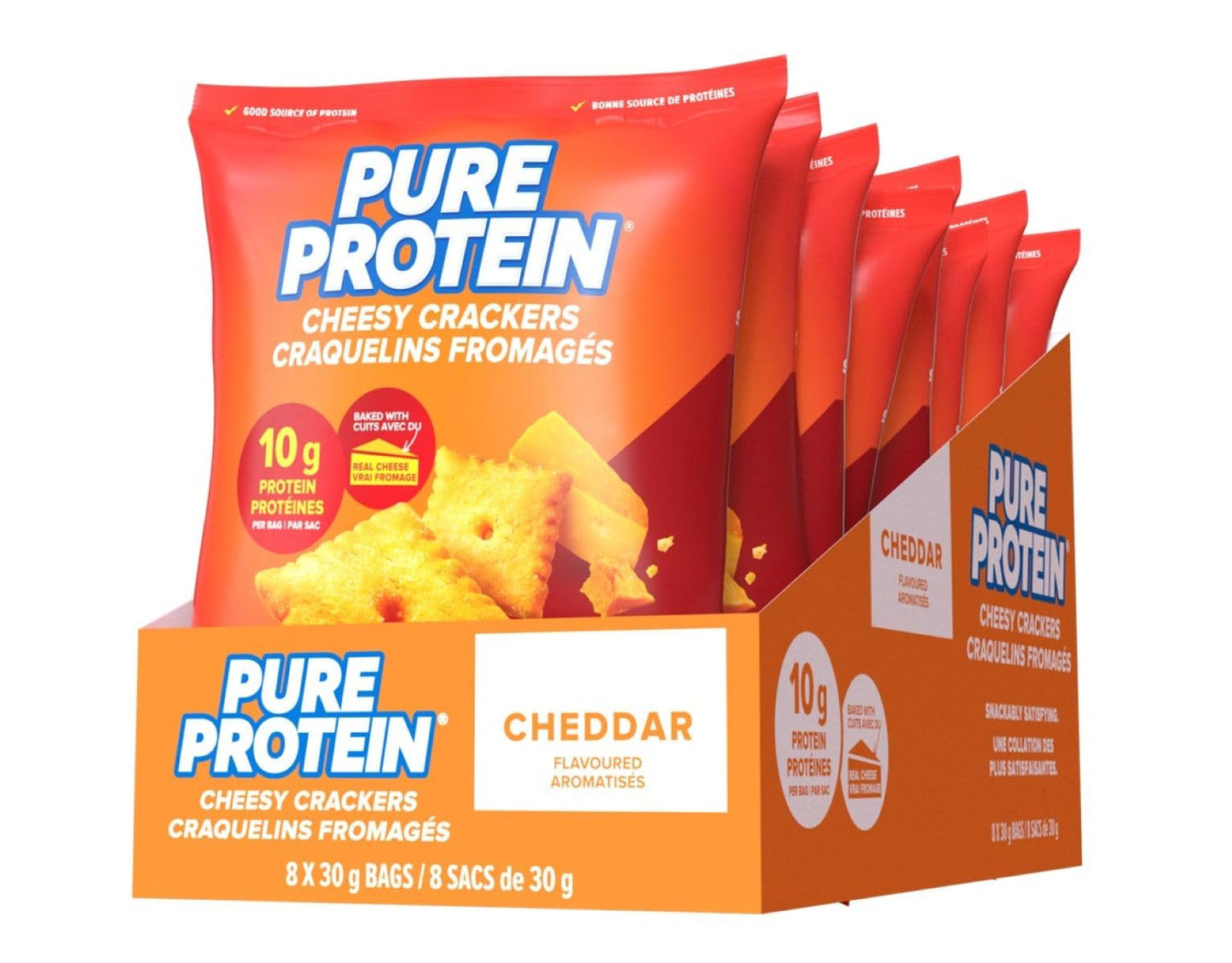 Pure Protein Cheesy Crackers, Cheddar, High Protein Snack, 10G Protein, Pack of 8 Pure Protein