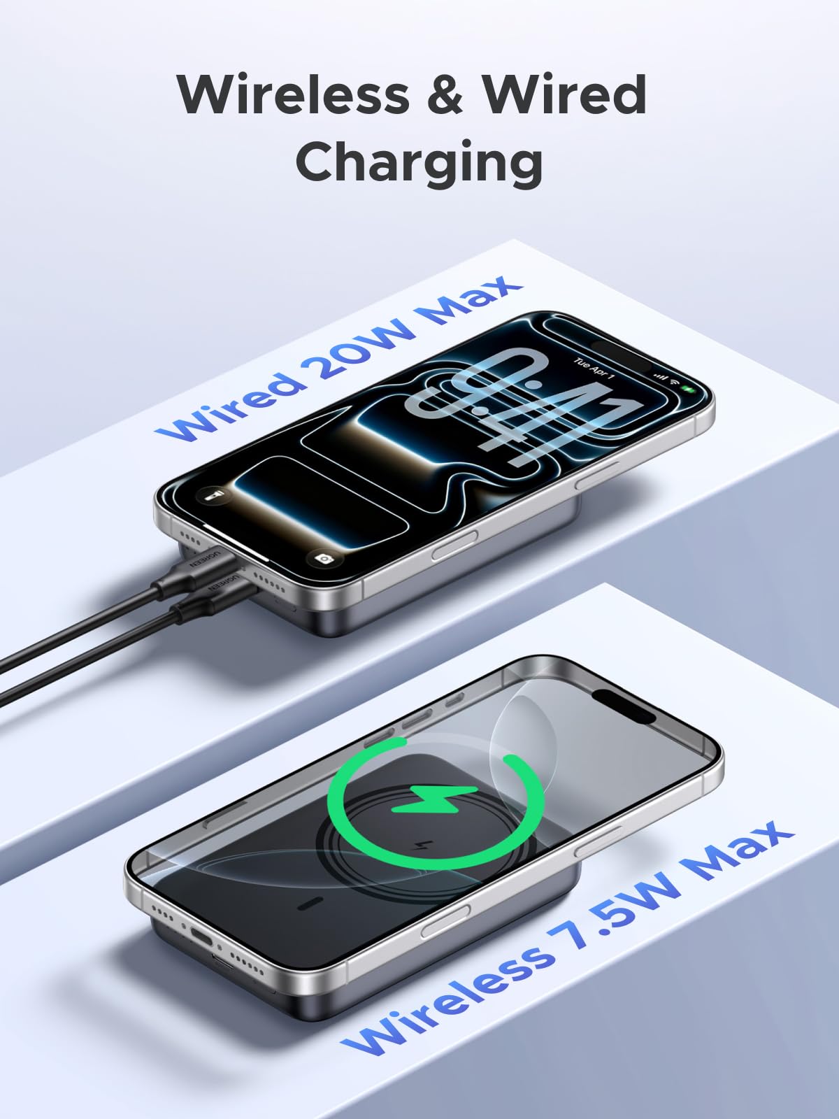 UGREEN 10000mAh PD 20W Magnetic Battery Pack Power Bank for iPhone, 7.5W Wireless Portable Charger with Magsafe, Skin-Friendly Compatible with iPhone 17/16/15/14/13 Series-Black, Includes USB-C Cable - Available at All In One Marketplace Canada
