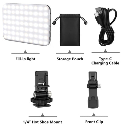Anautin Selfie Light, 60 LED 2200mAh Rechargeable Clip Fill Video Light (Black)