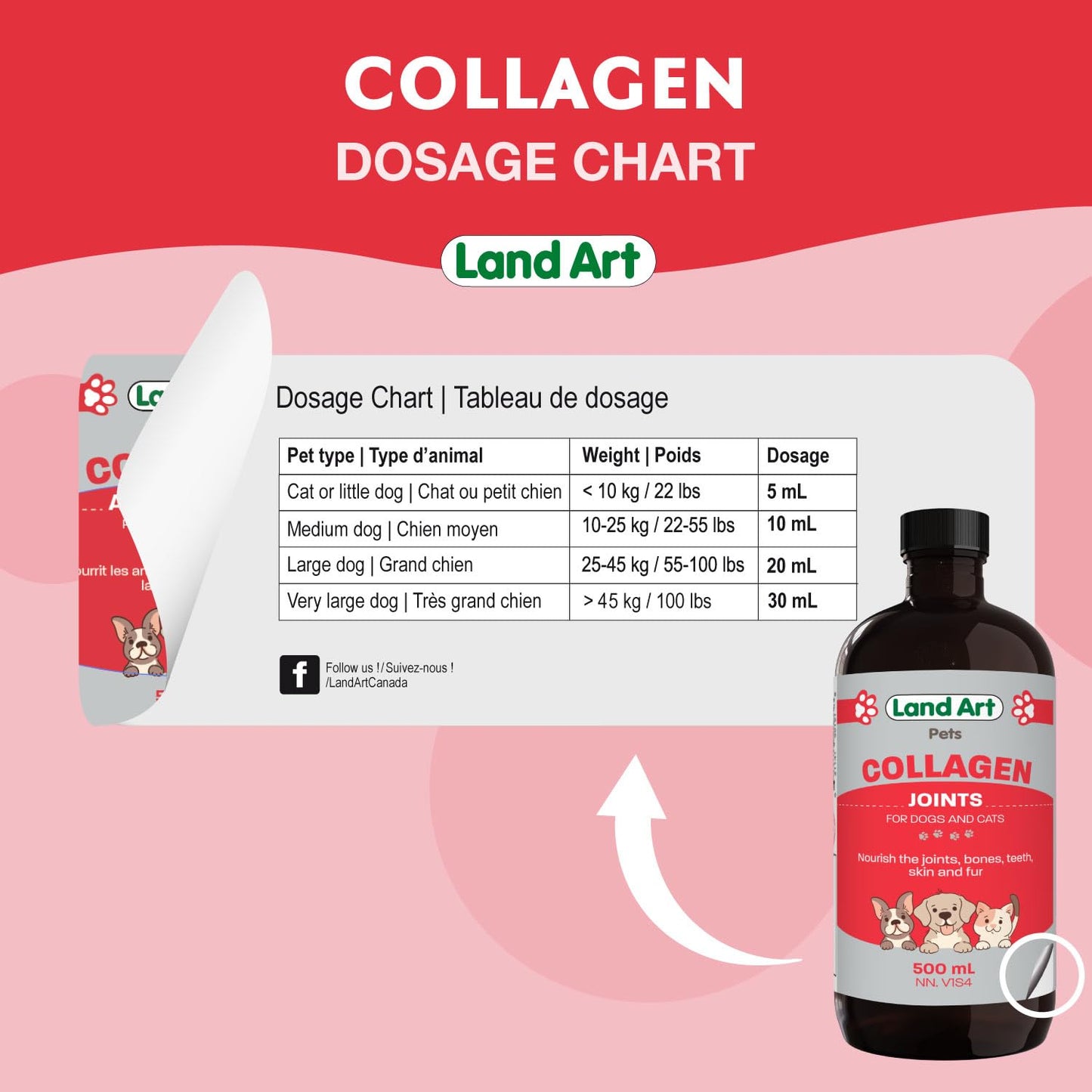 Pet Collagen Supplement - Grass Fed Beef Hydrolyzed - Natural Beef Flavour - Joint Care - Mobility & Health - Gluten, GMO & Sugar Free - for Dog & Cats - Made in Canada - 500ml - Available at All In One Marketplace Canada