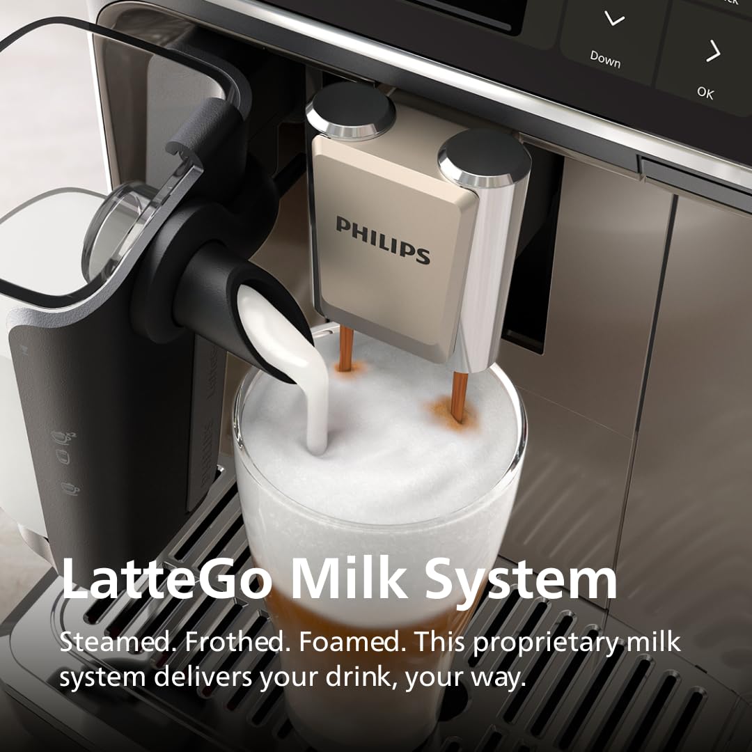 PHILIPS 5500 Series Fully Automatic Espresso Machine, LatteGo Milk System, Integrated Grinder, 20 Hot & Iced Coffee Pre-Sets, Quick Start, SilentBrew, 15-Bar Pressure, Grey Chromed (EP5544/90) PHILIPS