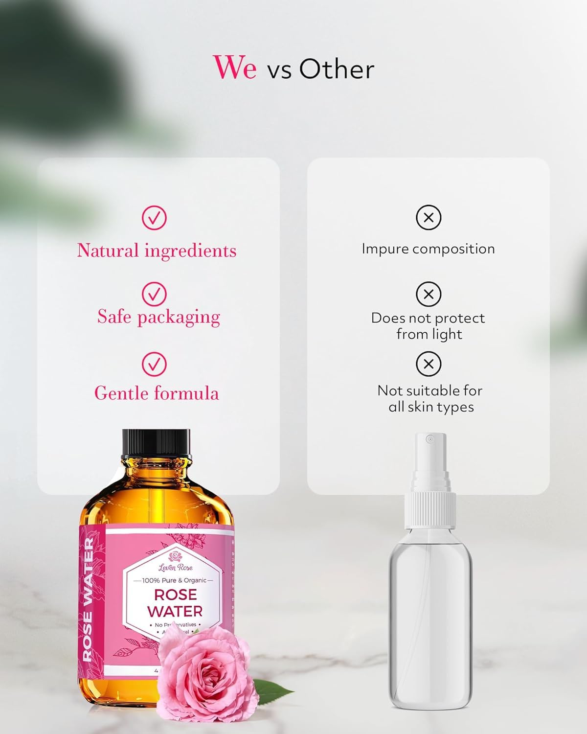 Rose Water Spray for Face by Leven Rose - Pure Natural Moroccan Rosewater Hydrosol Face Spray - Organic Rose Water Hydrosol 4 oz - Available at All In One Marketplace Canada