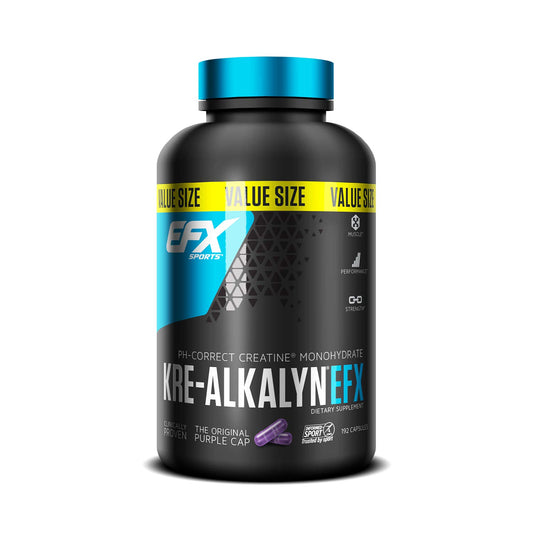 EFX Sports Kre-Alkalyn | PH-Correct Creatine Monohydrate | Multi-Patented Formula, Gain Strength, Build Muscle & Enhance Performance I No Bloating, No Water Retention - 192 Capsules - Available at All In One Marketplace Canada