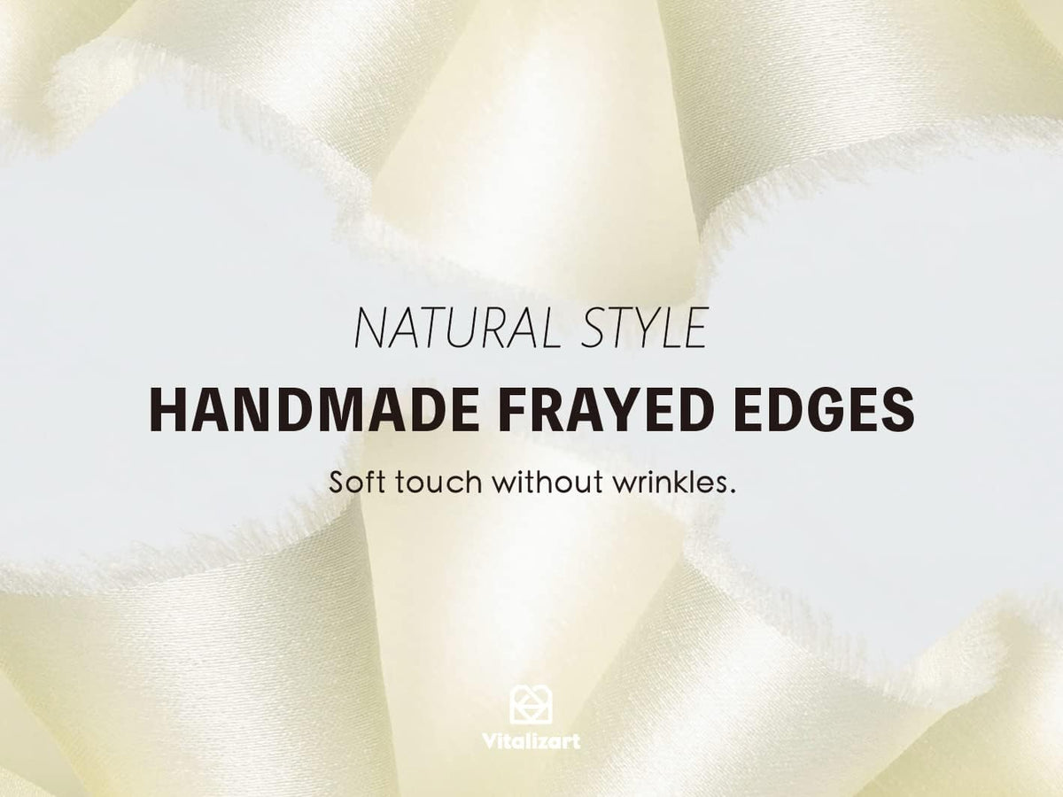 Vitalizart White Silk Satin Ribbon 1-1/2 inch x 15 Ivory Handmade Frayed Ribbons for Gift Wrapping Baby Shower Wedding Bridal Bouquets Holiday Decor Cream 🍁 All In One Marketplace Canada