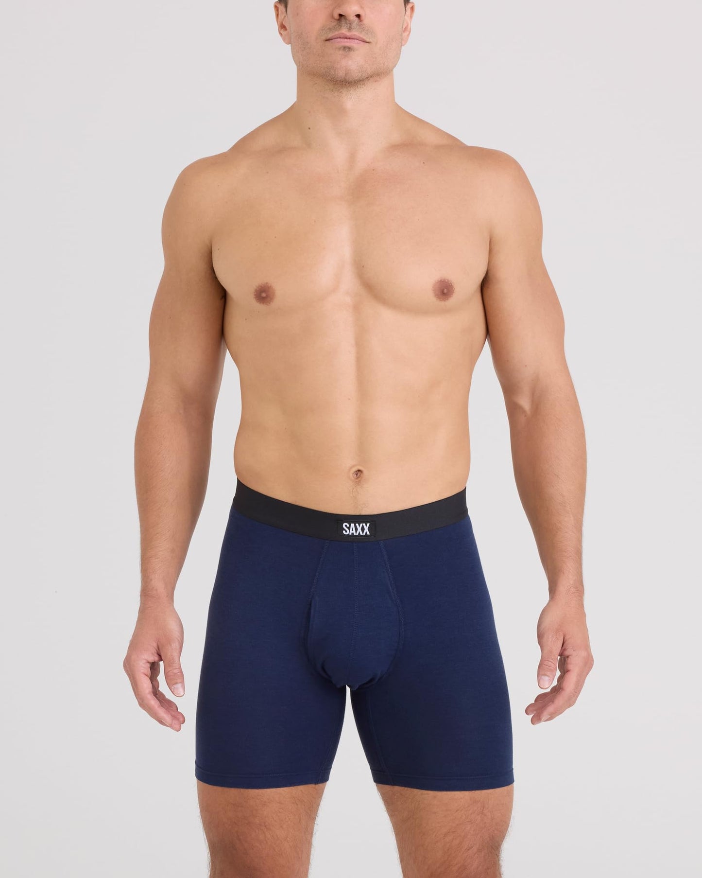 SAXX Underwear Co. Men's Core Cotton Boxer Brief Fly 3-Pack, Lake Blue/Deep Cobalt/Navy, Medium